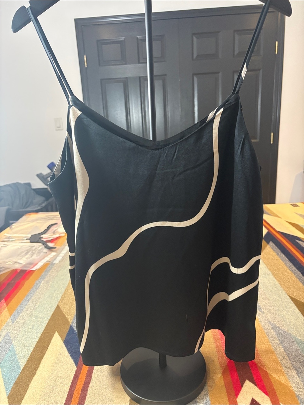 Vero Moda Black tank top Camisole with Cream Wave Print